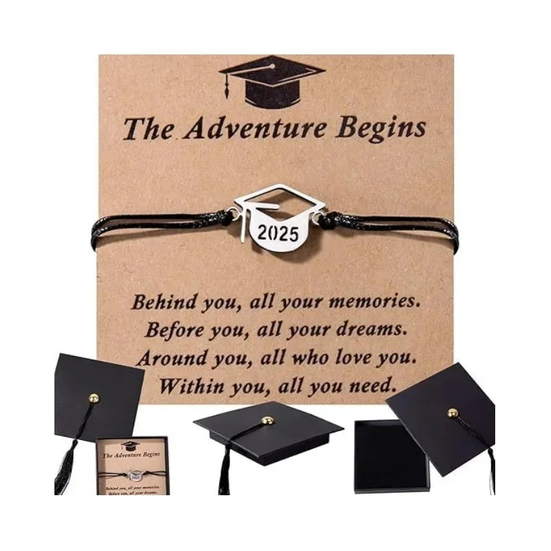 New graduation season and back-to-school season gifts: Doctoral cap gift box, stainless steel compass, woven bracelet, band card