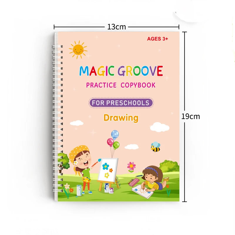4Pcs Magic Groove Practice Copybook for Kids Reusable Writing Book Uses for Preschool English Calligraphy Free Wiping Learning