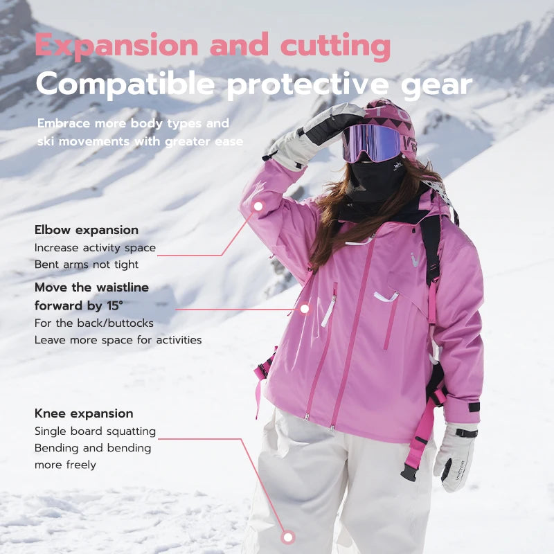 VECTOR Men Women 3L Cotton Ski Jacket Ski Pants Winter Warm Windproof Waterproof Outdoor Sports Snowboard Ski Coat Trousers