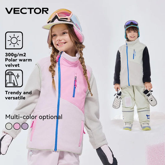 VECTOR Children Boy and Girl Color Clash Fleece Vest Mid Layer Warmth Lock Warm Quick Drying Ski Outdoor Sports Skiing Hiking