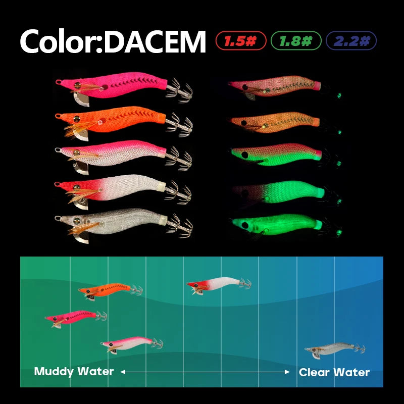 LETOYO mini squid lure 1.5-2.2# Luminous squid jig Artificial bait Cuttlefish squid bait Webfoot Octopus fishing lures