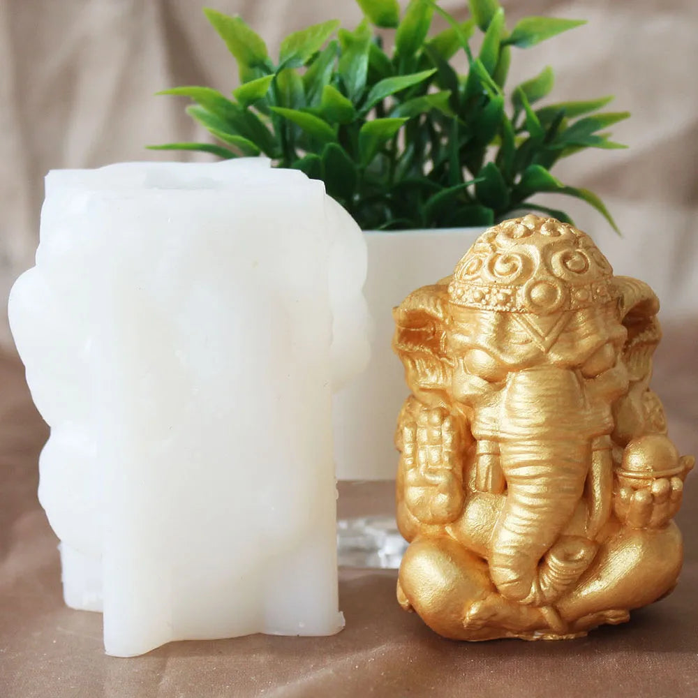 Hot 3D Thailand Indian Ganesha The God Of Wealth Gypsum Ornament Candle Silicone Mold Home Decoration Deity Family Guardian Gods