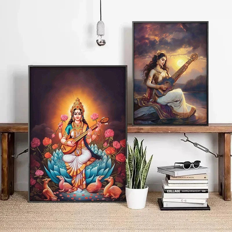 Indian Hindu Gods Lord Shiva Yoga Divine Goddess Saraswati Meditation Rt Poster Canvas Painting And Prints Picture Home Decor