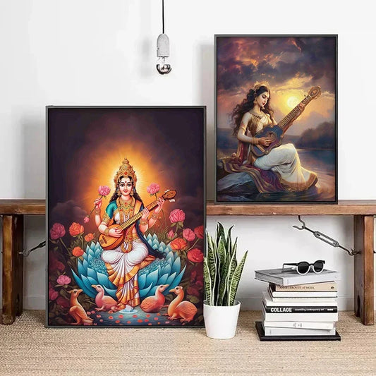 Indian Hindu Gods Lord Shiva Yoga Divine Goddess Saraswati Meditation Rt Poster Canvas Painting And Prints Picture Home Decor