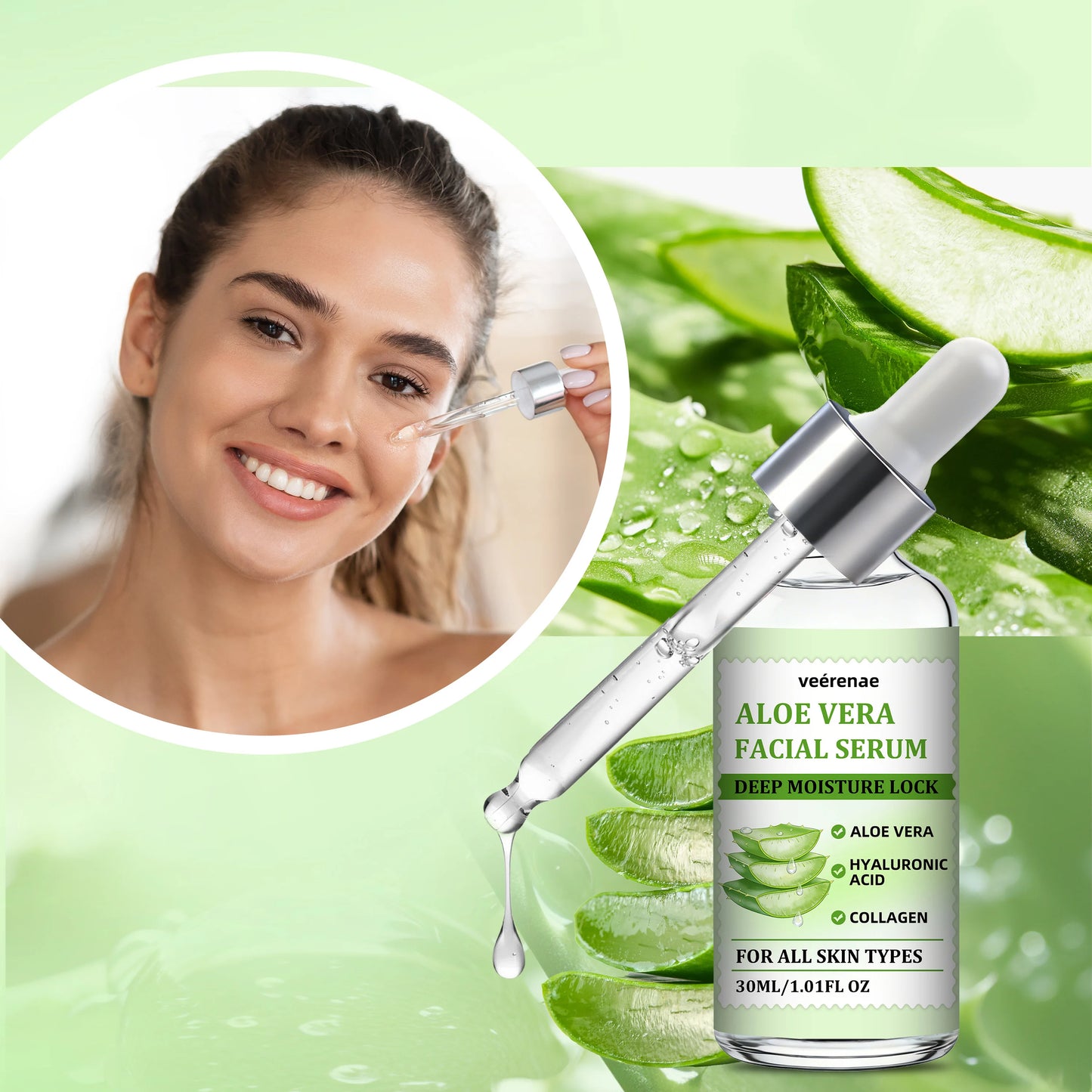 veérenae ALOE VERA FACIAL SERUM - Hydrating & Soothing, Oil‑Free, Quick‑Absorbing & Non‑Greasy, Perfect for Daily Skincare