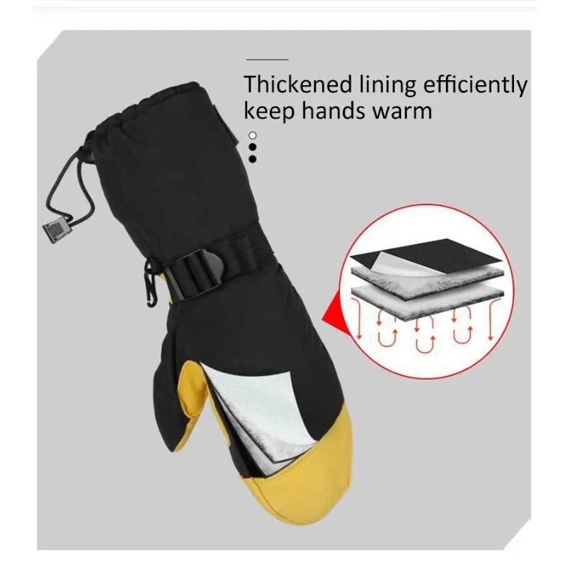 Winter Ski Mittens Snowboard Snowmobile Skiing Sports Motorcycle Riding Windproof Waterproof Pu Warm Ski Glove for Men Women
