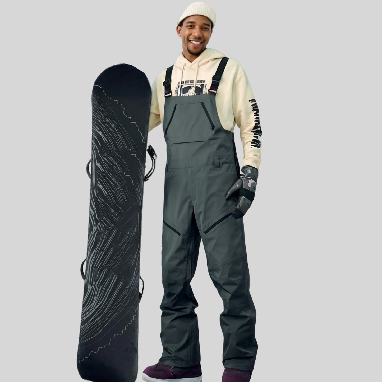 2025 Winter Skiing Pants Outdoor Waterproof Windproof Snow Trousers Men Loose Ski Overalls Snowboard Sport Strap Pants Clothing