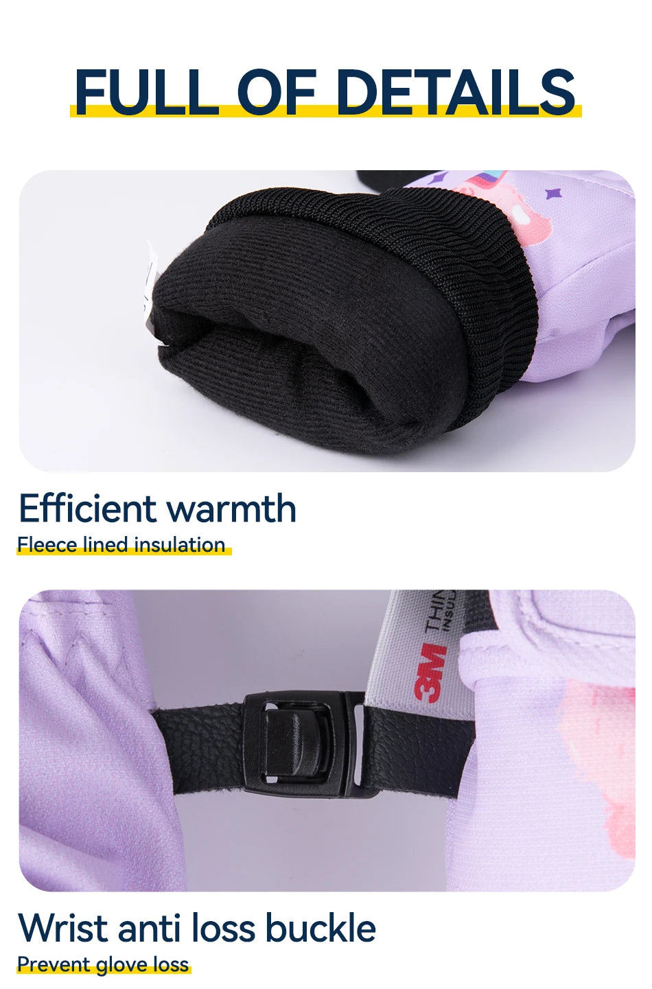 COPOZZ New Children's Ski Gloves 3M Thinsulate Wear resistant Winter Thermal Gloves Cartoon Waterproof Snowboard Gloves For Kids