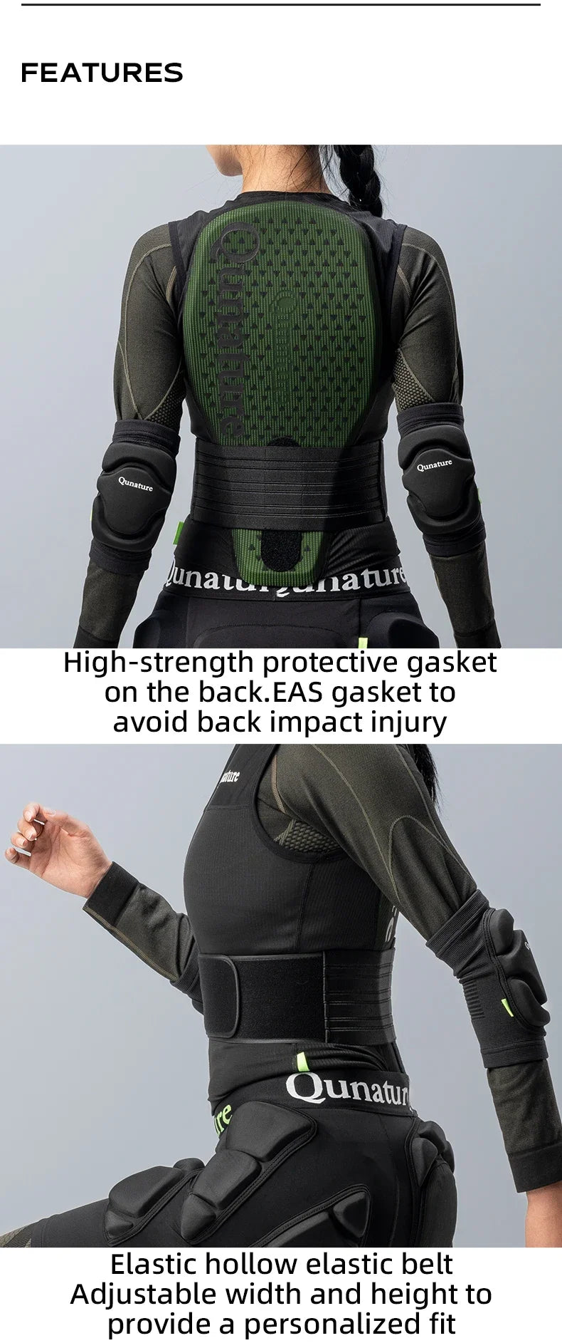 Qunature Adults Ski Vest CE1 Level Anti-Collision Waist Protector Sports EAR Pad Back Protection Vest Anti-Fall Vest Jackets