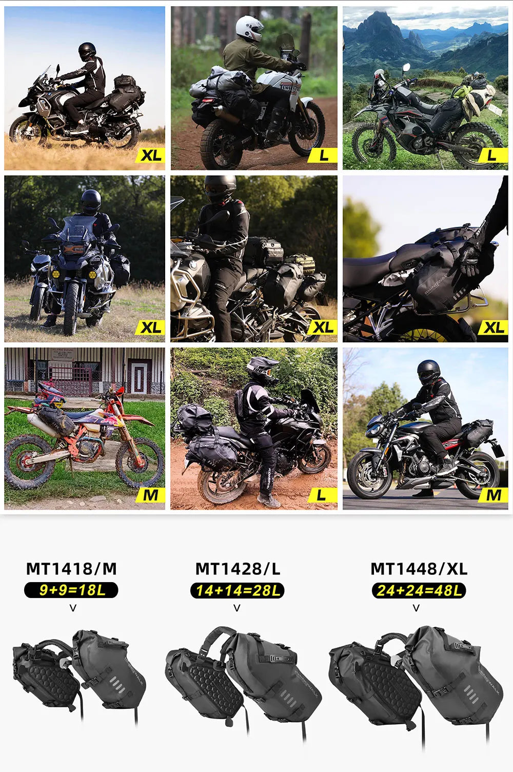 Rhinowalk Motorcycle Side Bag 2PC 100% Waterproof 18L/28L/48L Motorbike Saddle Bag Motor Pannier Bag Saddle Bags Travel Luggage