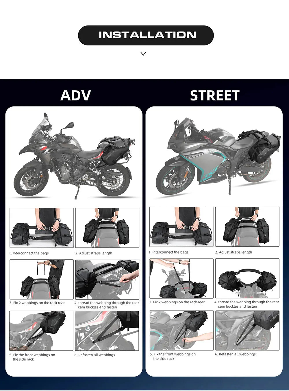 Rhinowalk Motorcycle Side Bag 2PC 100% Waterproof 18L/28L/48L Motorbike Saddle Bag Motor Pannier Bag Saddle Bags Travel Luggage