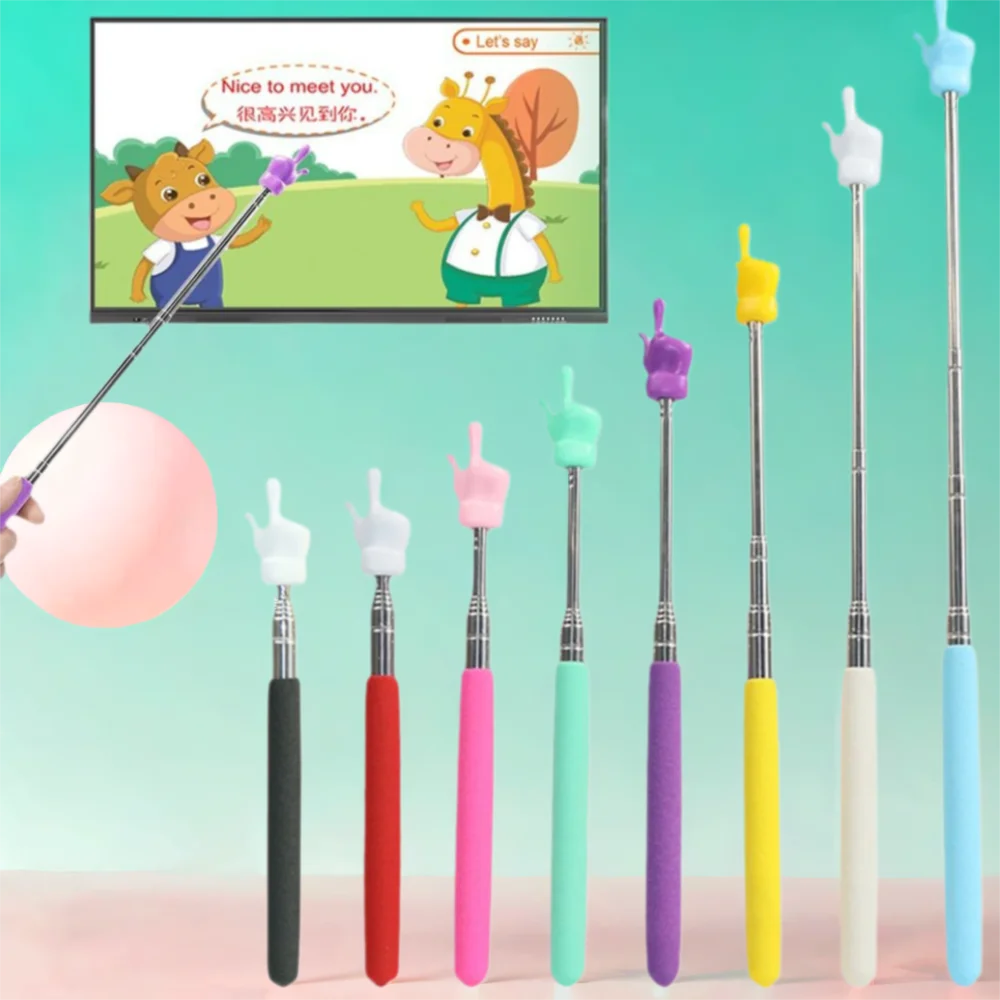 Durable Stainless Steel Teaching Pointer Telescopic Rod Finger Design Finger Reading Sticks Classroom Finger Pointer Students