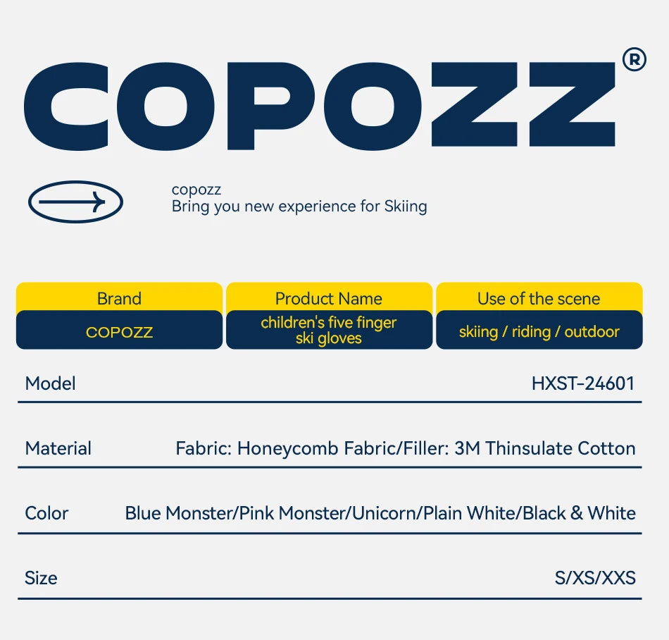 COPOZZ New Children's Ski Gloves 3M Thinsulate Wear resistant Winter Thermal Gloves Cartoon Waterproof Snowboard Gloves For Kids
