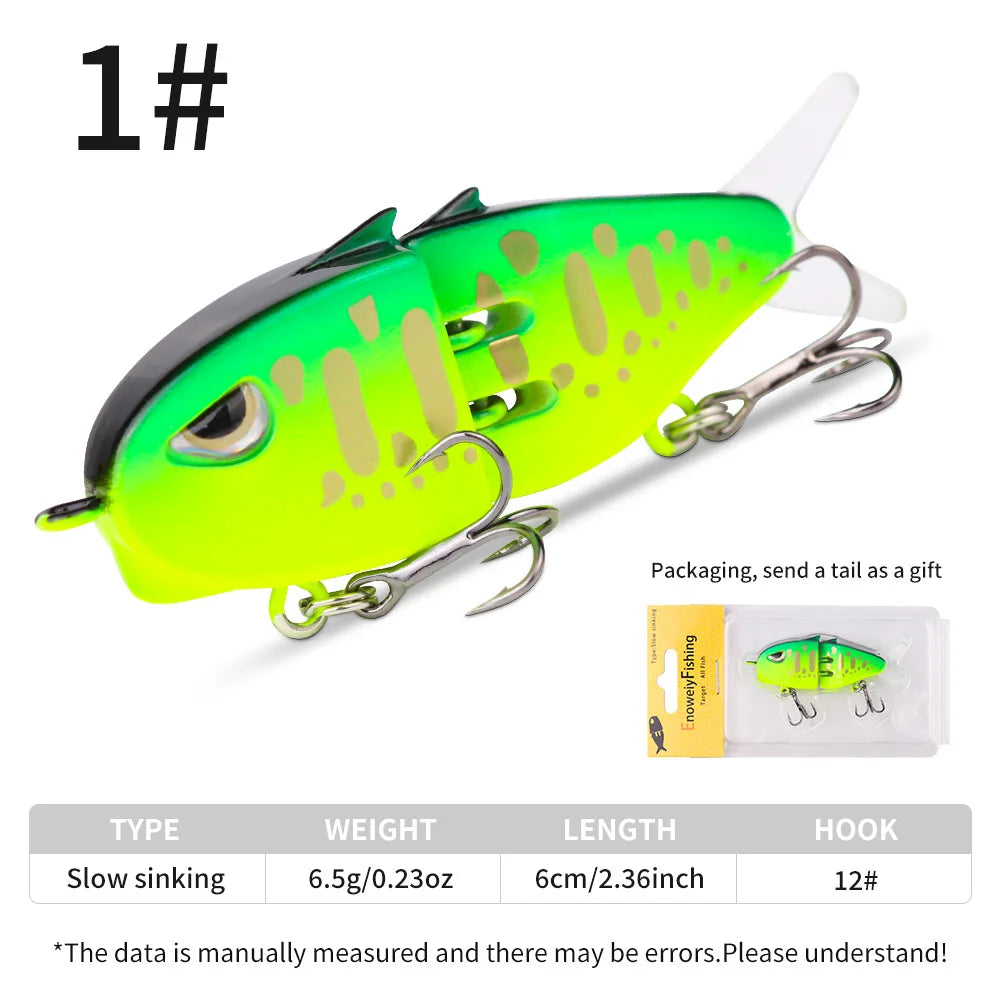 Fishing Lure Slow Sinking Swimbait 2 Joints Bait 60mm 6.5g 3D Eyes PVC Material for Bass Trout Predator Lure Pesca