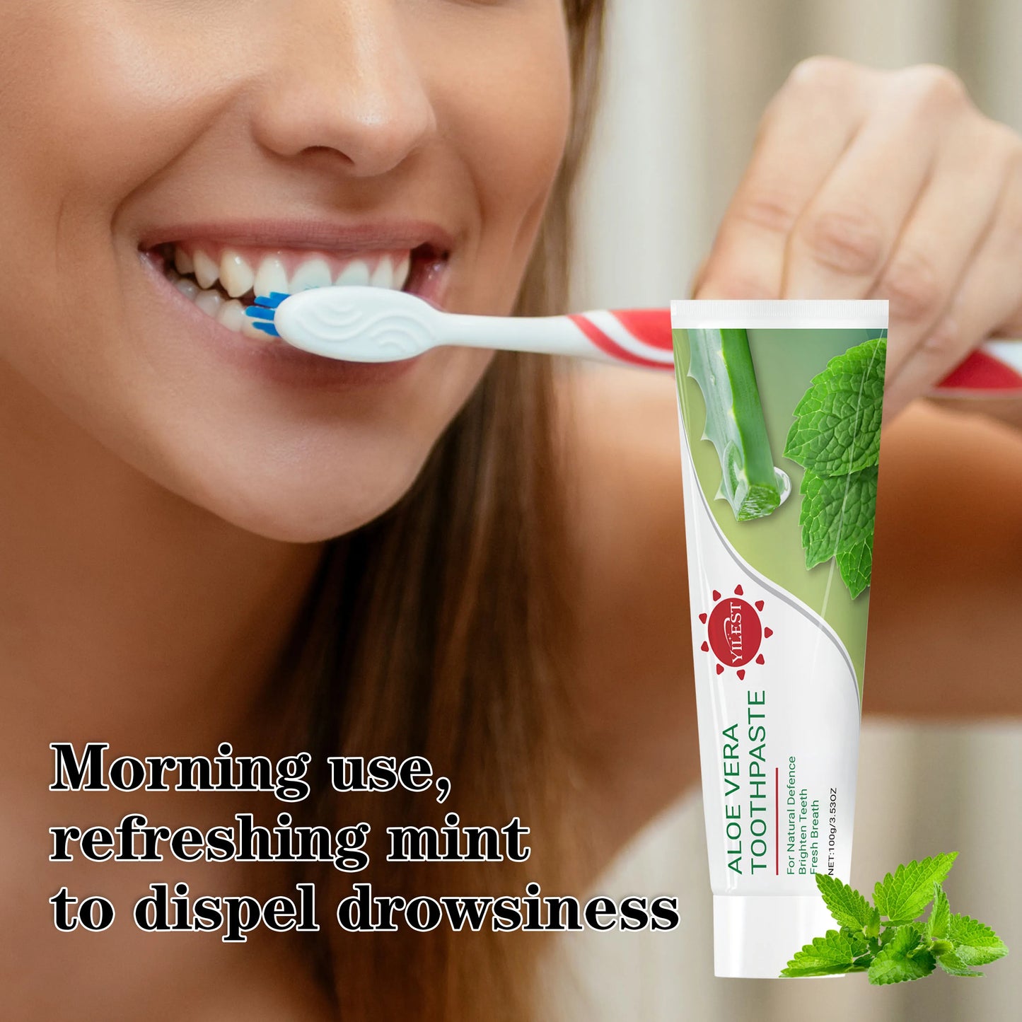 Aloe Vera Toothpaste 100g - Natural Mint Formula for Fresh Breath, Teeth Brightening & Gum Care, with Aloe & Peppermint Extract