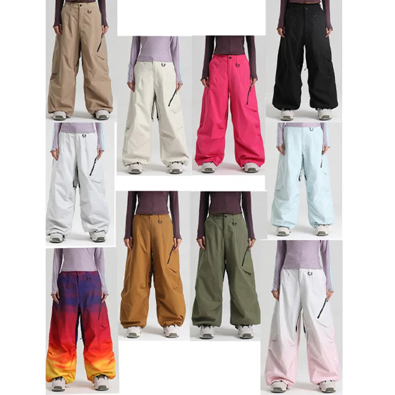 New Loose Ski Pants Women Outdoor Snowboard Windproof Waterproof Warm Solid Work Wear Clothes Breathable Skiing Trousers Men
