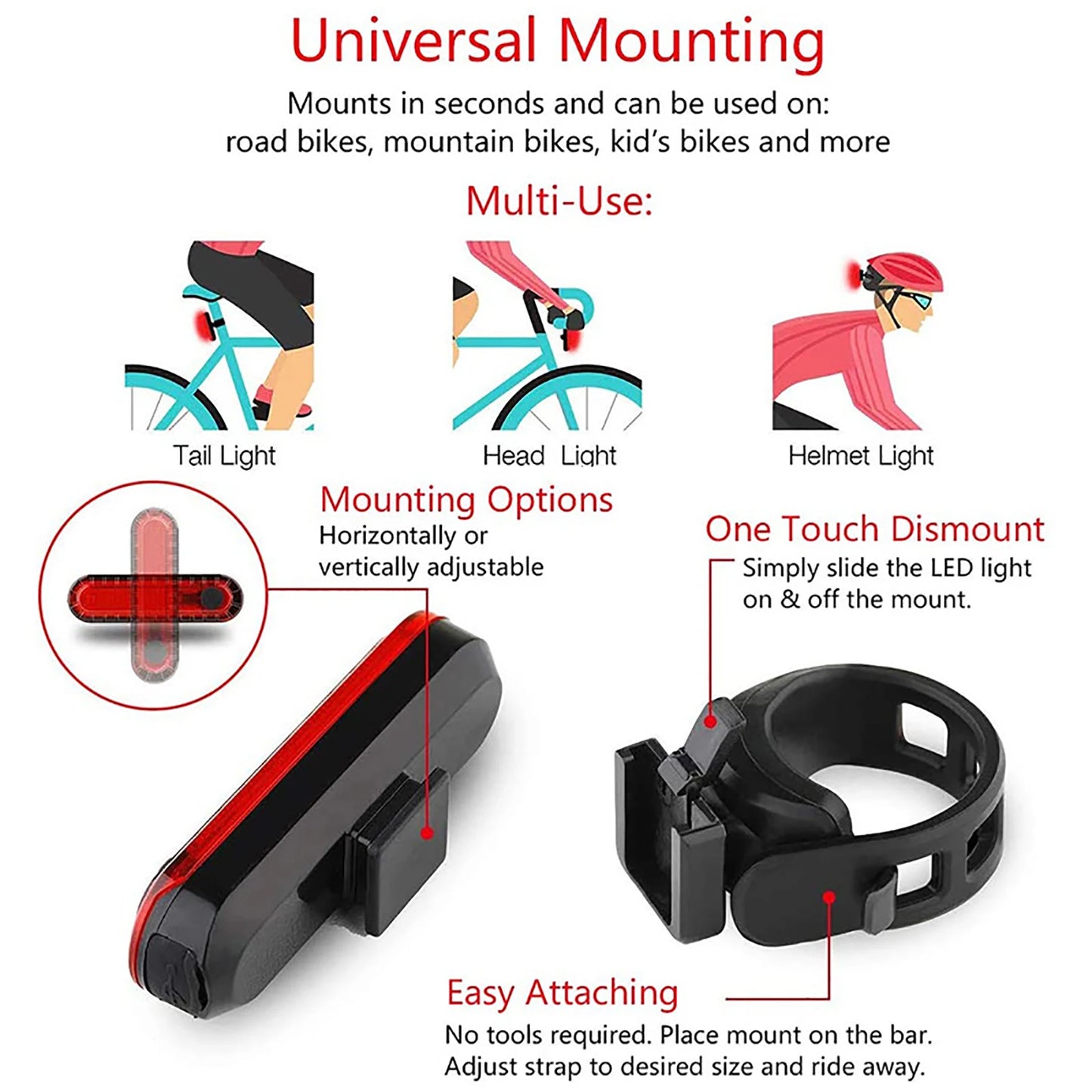 Bike Light Night Riding LED Explosion Flash Light USB Charging Tail Refill Highlighting Bike Light Bicycle Accessories Cycling