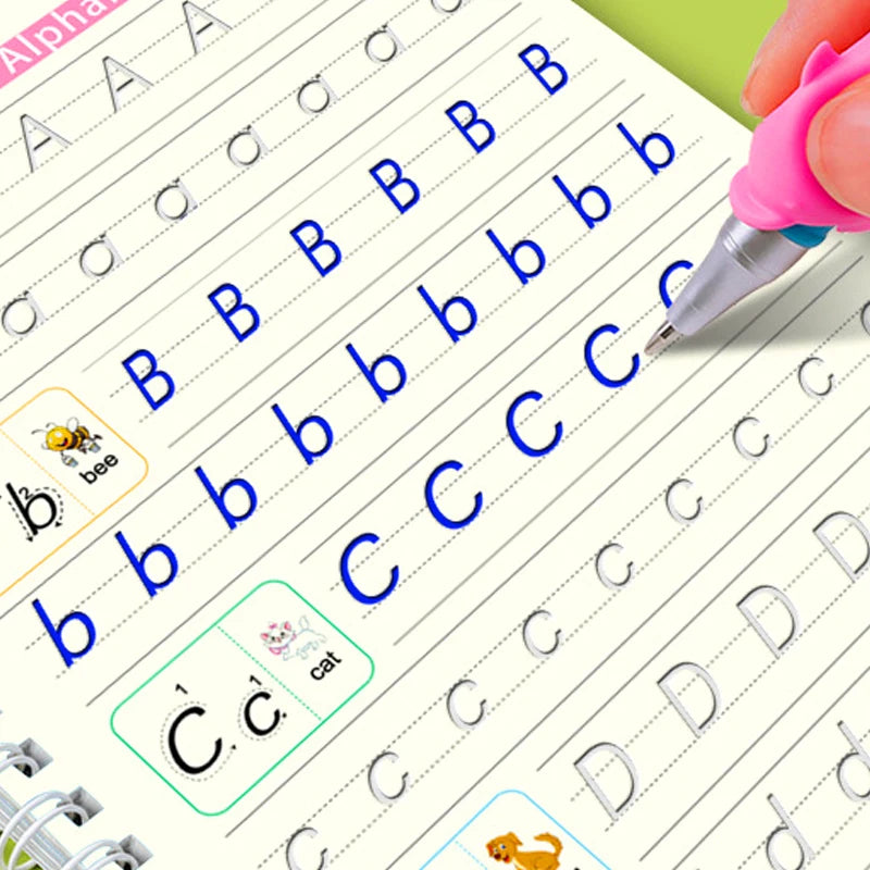 4Pcs Magic Groove Practice Copybook for Kids Reusable Writing Book Uses for Preschool English Calligraphy Free Wiping Learning