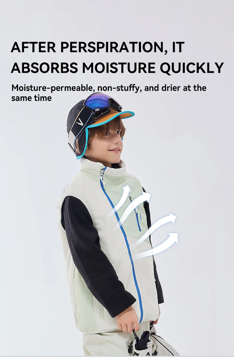VECTOR Children Boy and Girl Color Clash Fleece Vest Mid Layer Warmth Lock Warm Quick Drying Ski Outdoor Sports Skiing Hiking