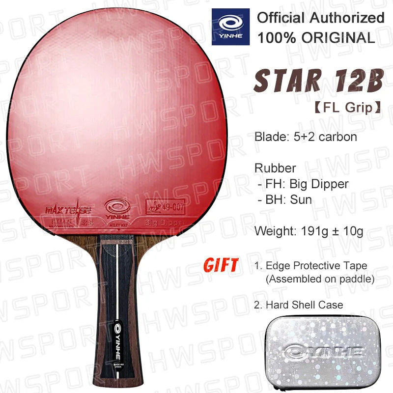 YINHE Professional Table Tennis Racket Pre-made 12 13 14 15 Star Ping Pong Racket Paddle 5 Wood 2 Carbon Offensive Bat for Speed