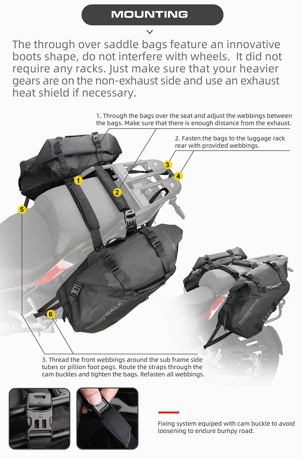 Rhinowalk Motorcycle Side Bag 2PC 100% Waterproof 18L/28L/48L Motorbike Saddle Bag Motor Pannier Bag Saddle Bags Travel Luggage