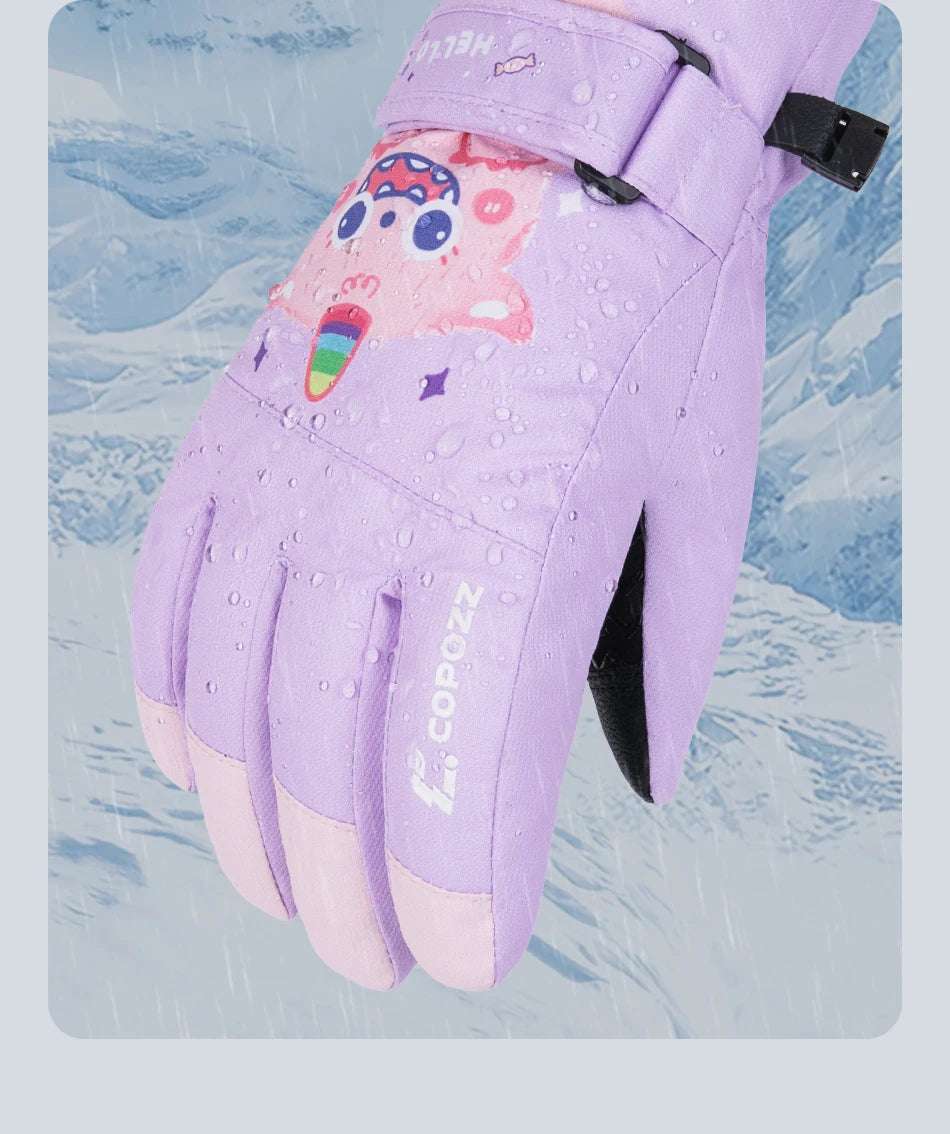COPOZZ New Children's Ski Gloves 3M Thinsulate Wear resistant Winter Thermal Gloves Cartoon Waterproof Snowboard Gloves For Kids