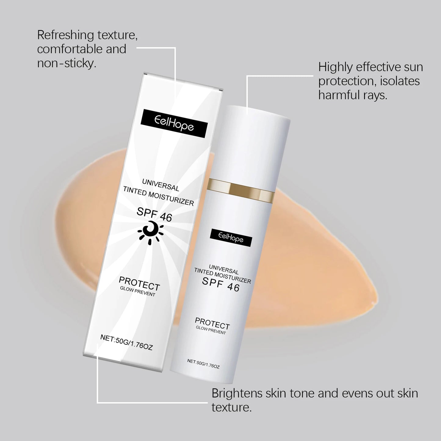 Sunscreen Tinted Moisturizer EELHOPE Lightweight Non Greasy Brightening Skin Tone Long Lasting Sun Protection For Daily Outdoor