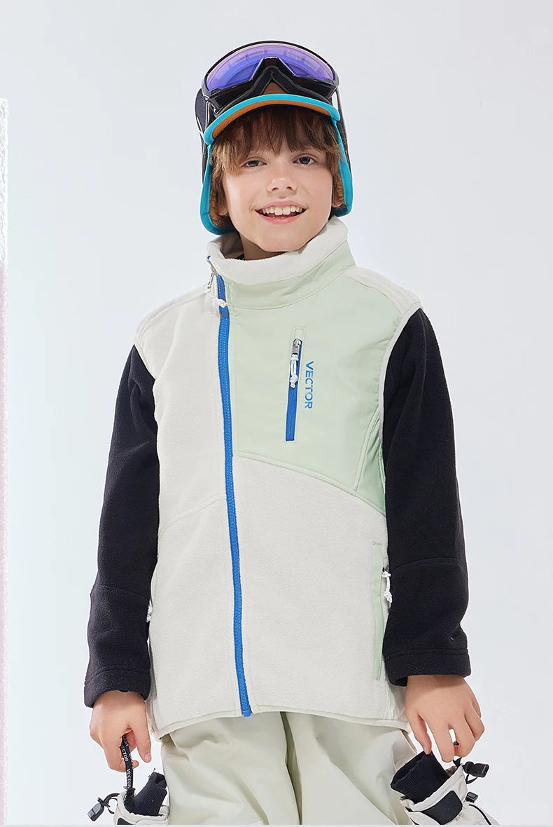 VECTOR Children Boy and Girl Color Clash Fleece Vest Mid Layer Warmth Lock Warm Quick Drying Ski Outdoor Sports Skiing Hiking