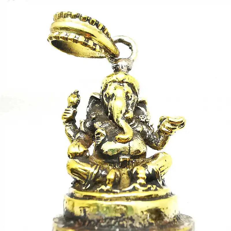 Indian Ganesh Amulet Pendants Pocket Buddha Brass Golden Handicrafts Capped Rudraksha Bodhi Beads TBP661
