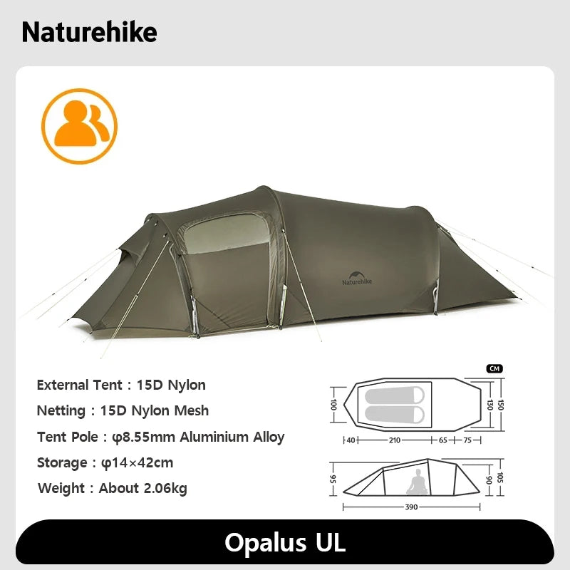 Naturehike Opalus UL 2-3 Man Hiking Tent Portable 4 Seasons High Strength 15D Nylon Backpack Trekking Tunnel Tent CNK2450WS036