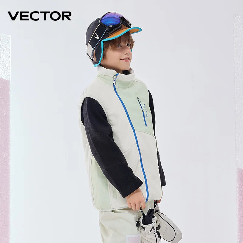 VECTOR Children Boy and Girl Color Clash Fleece Vest Mid Layer Warmth Lock Warm Quick Drying Ski Outdoor Sports Skiing Hiking