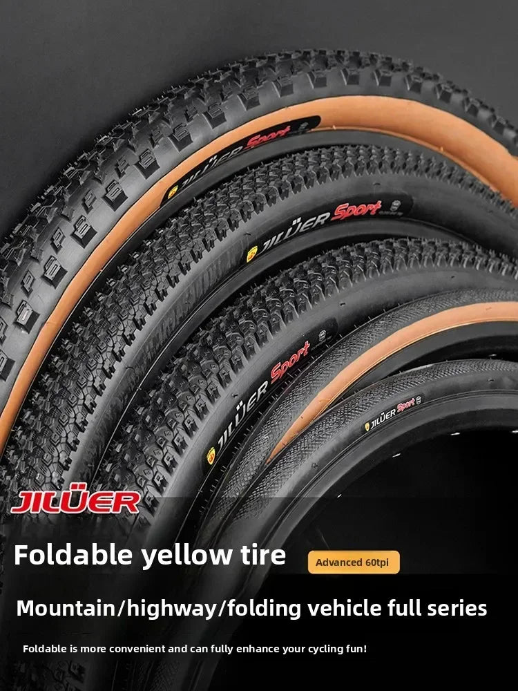 JILUER Folding Tire for Mountain and Road Bikes  27.5" Puncture-Resistant, 29" & 700c Sizes, Ultralight with Yellow Sidewalls