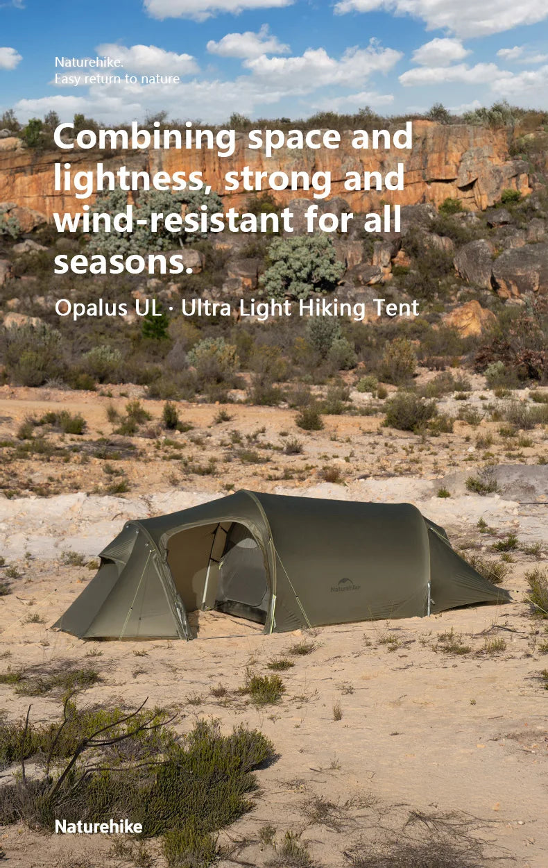 Naturehike Opalus UL 2-3 Man Hiking Tent Portable 4 Seasons High Strength 15D Nylon Backpack Trekking Tunnel Tent CNK2450WS036