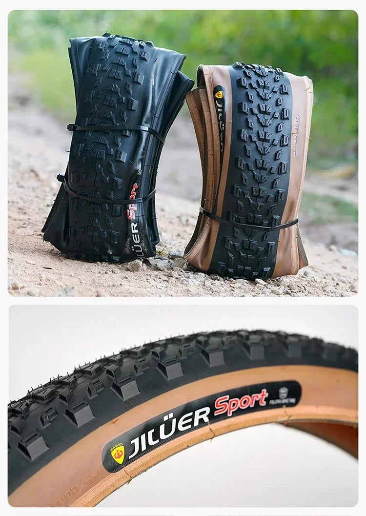 JILUER Folding Tire for Mountain and Road Bikes  27.5" Puncture-Resistant, 29" & 700c Sizes, Ultralight with Yellow Sidewalls