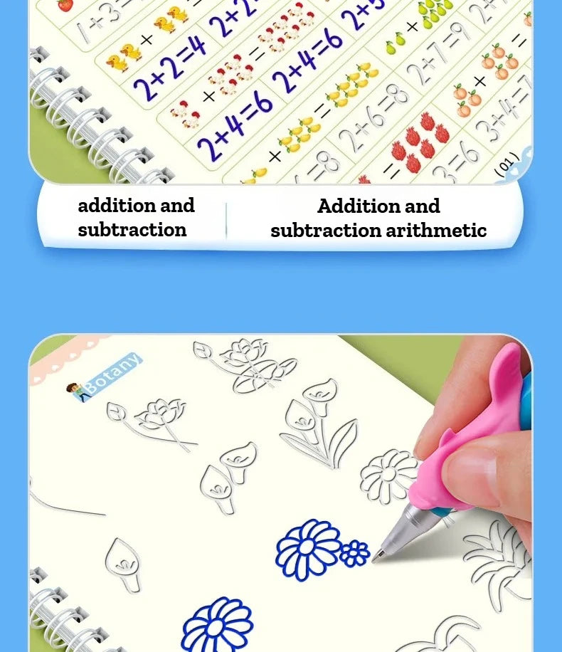 4Pcs Magic Groove Practice Copybook for Kids Reusable Writing Book Uses for Preschool English Calligraphy Free Wiping Learning