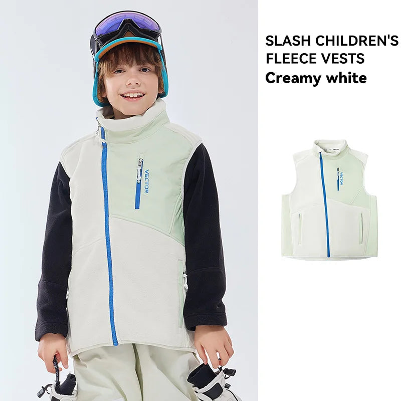 VECTOR Children Boy and Girl Color Clash Fleece Vest Mid Layer Warmth Lock Warm Quick Drying Ski Outdoor Sports Skiing Hiking