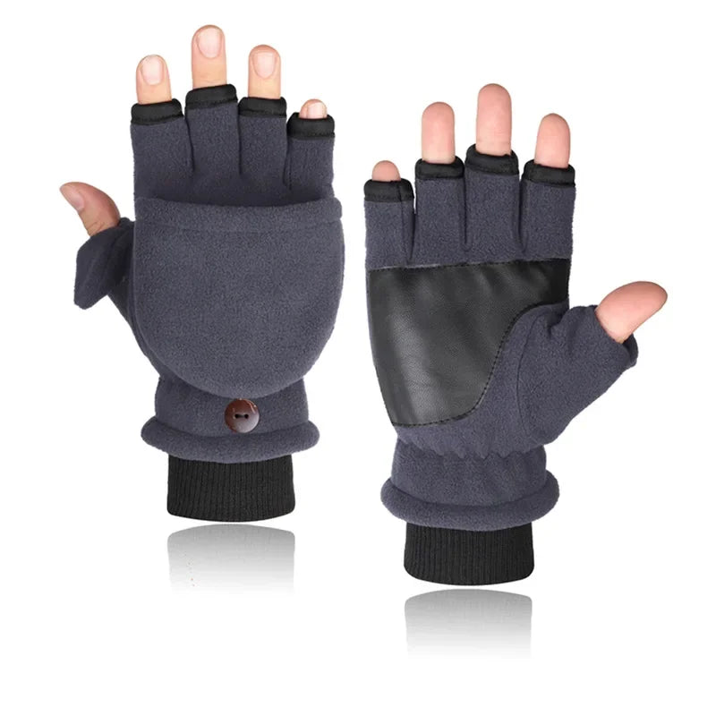 Winter Gloves Fingerless Convertible Warm Thermal Mittens Gloves Windproof Polar Fleece Warm men women double-layer Flap Gloves