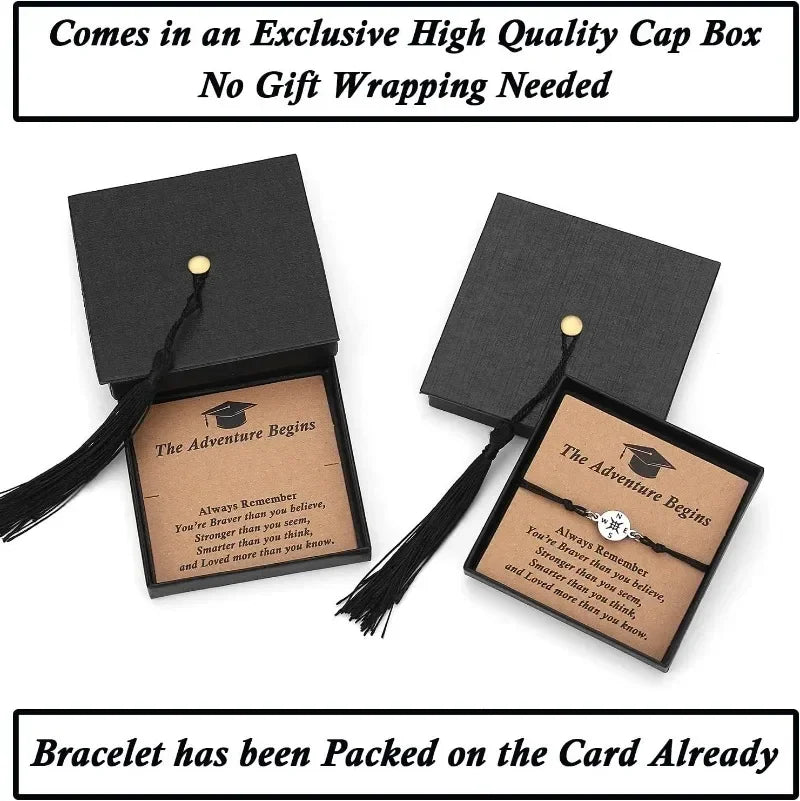New graduation season and back-to-school season gifts: Doctoral cap gift box, stainless steel compass, woven bracelet, band card