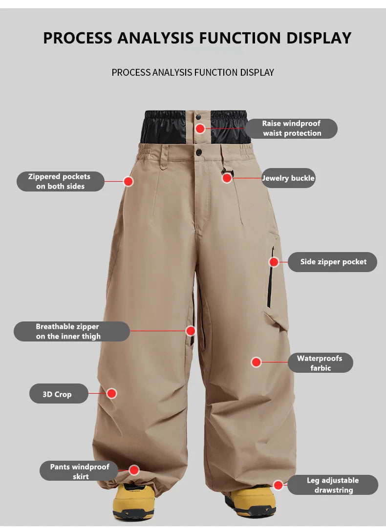 New Loose Ski Pants Women Outdoor Snowboard Windproof Waterproof Warm Solid Work Wear Clothes Breathable Skiing Trousers Men