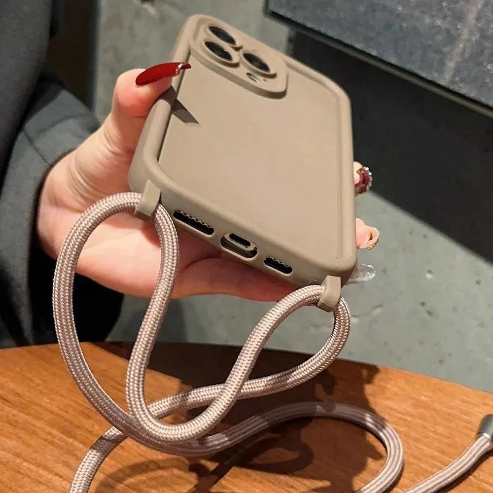 Phone Case For iPhone 14 13 15 16 Pro Max 17 Air 16E 12 11 X XS 8 Plus SE2022 Crossbody Adjustable Lanyard Strap Rope Soft Cover