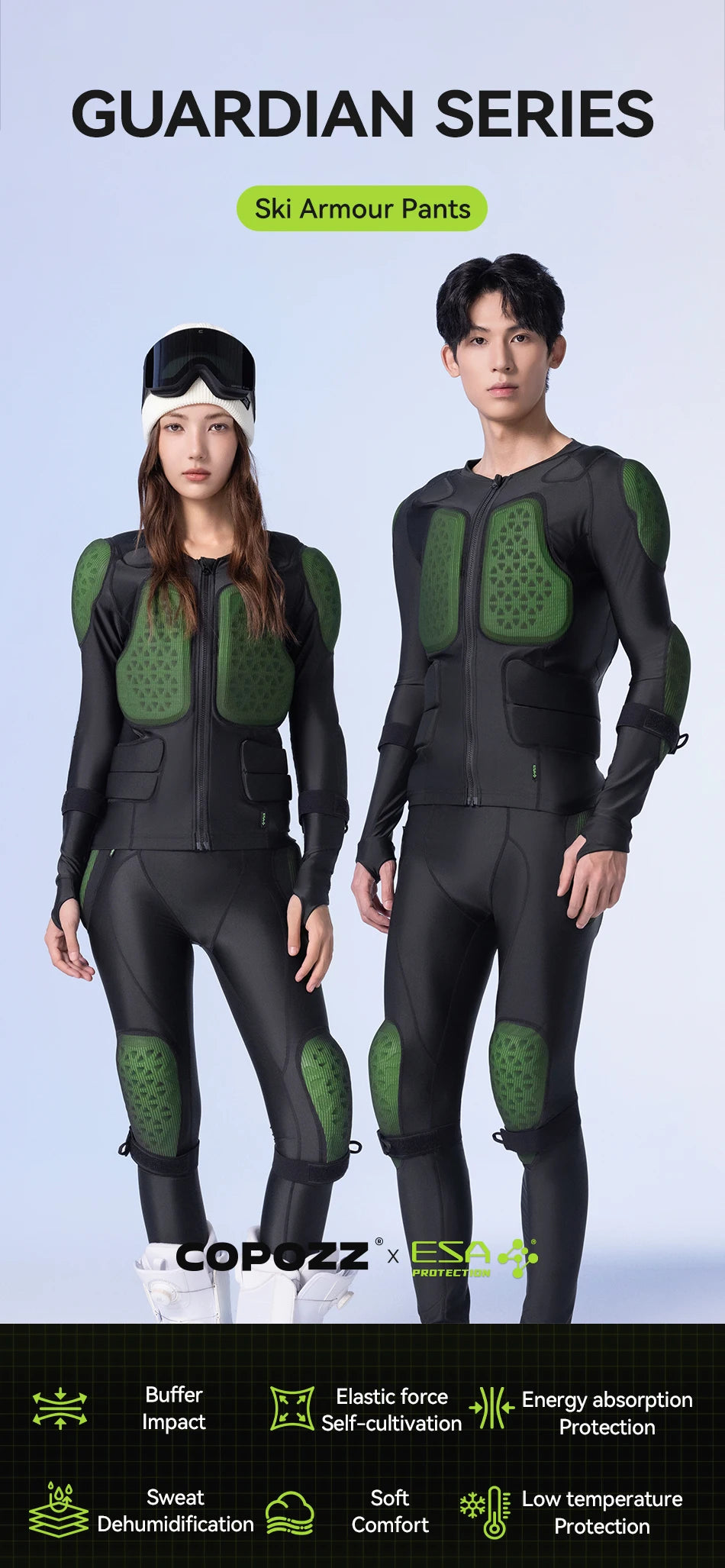 COPOZZ ESA Anti-Collision Back Chest Impact Protection Motorcycle Inner Jacket Clothes Full Body Ski Armour Protector Pants