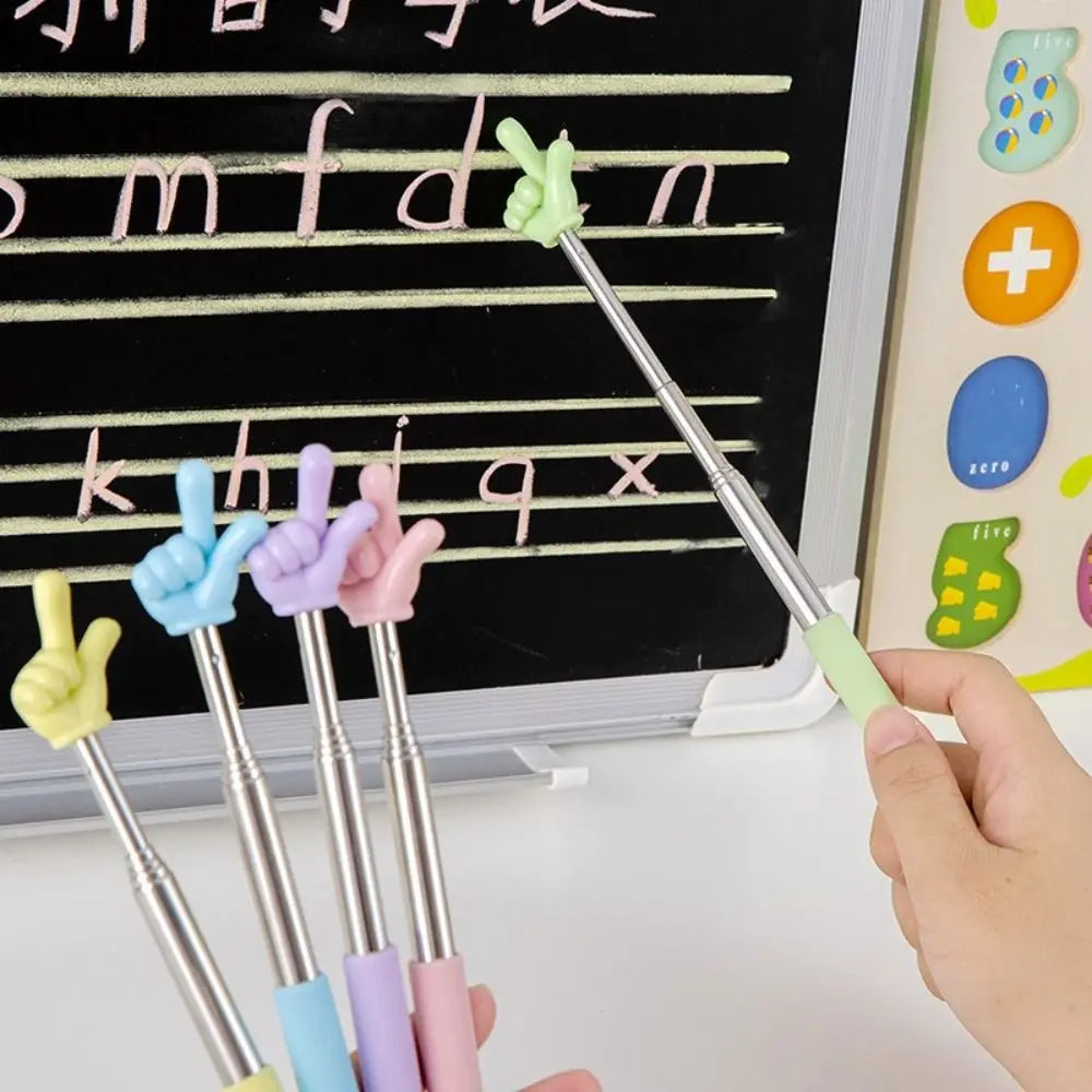 Durable Stainless Steel Teaching Pointer Telescopic Rod Finger Design Finger Reading Sticks Classroom Finger Pointer Students