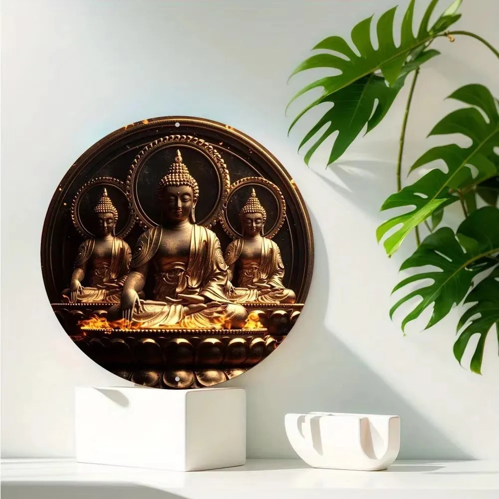 1pc Vintage Hindu Goddess Durga Statue - Aluminum Wall Art Plaque with Lion mount, Golden & Black Indian deity Decor for Home