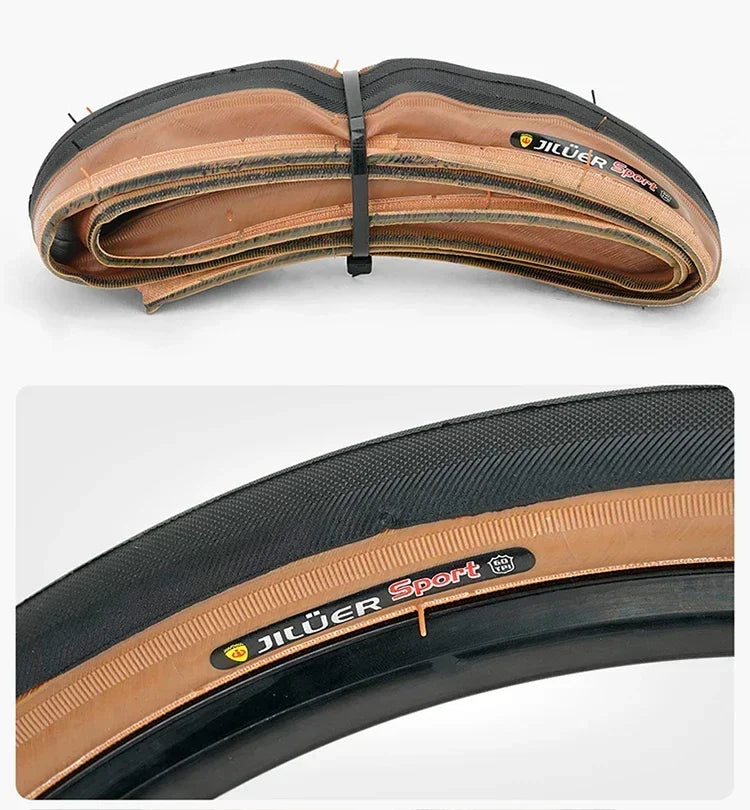 JILUER Folding Tire for Mountain and Road Bikes  27.5" Puncture-Resistant, 29" & 700c Sizes, Ultralight with Yellow Sidewalls