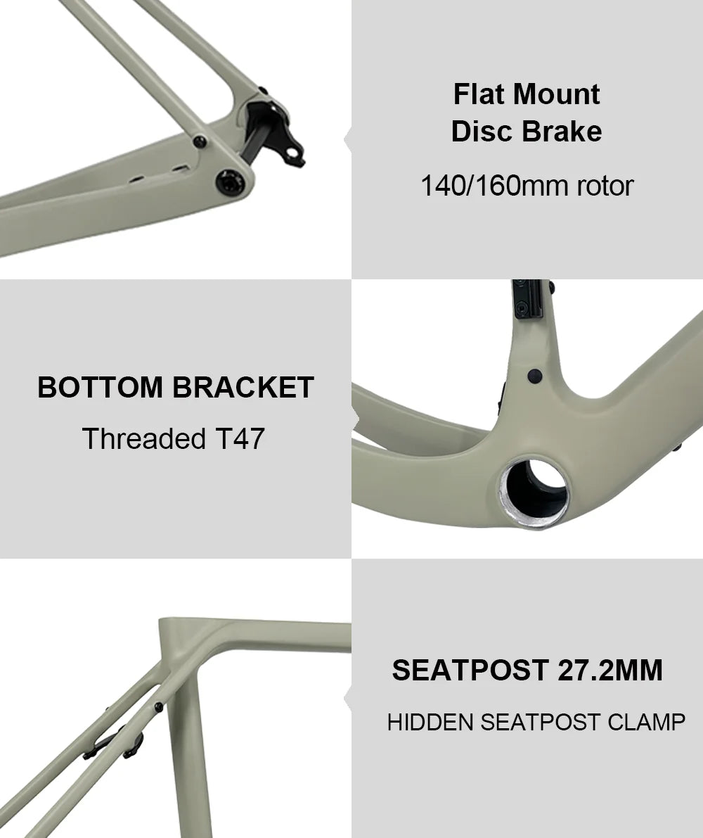 2024 G30U Carbon Gravel Bike Frame UDH Derailleur Hanger Treaded T47 Full Hidden Cable Gravel Frameset Carbon Road Frame Bicycle