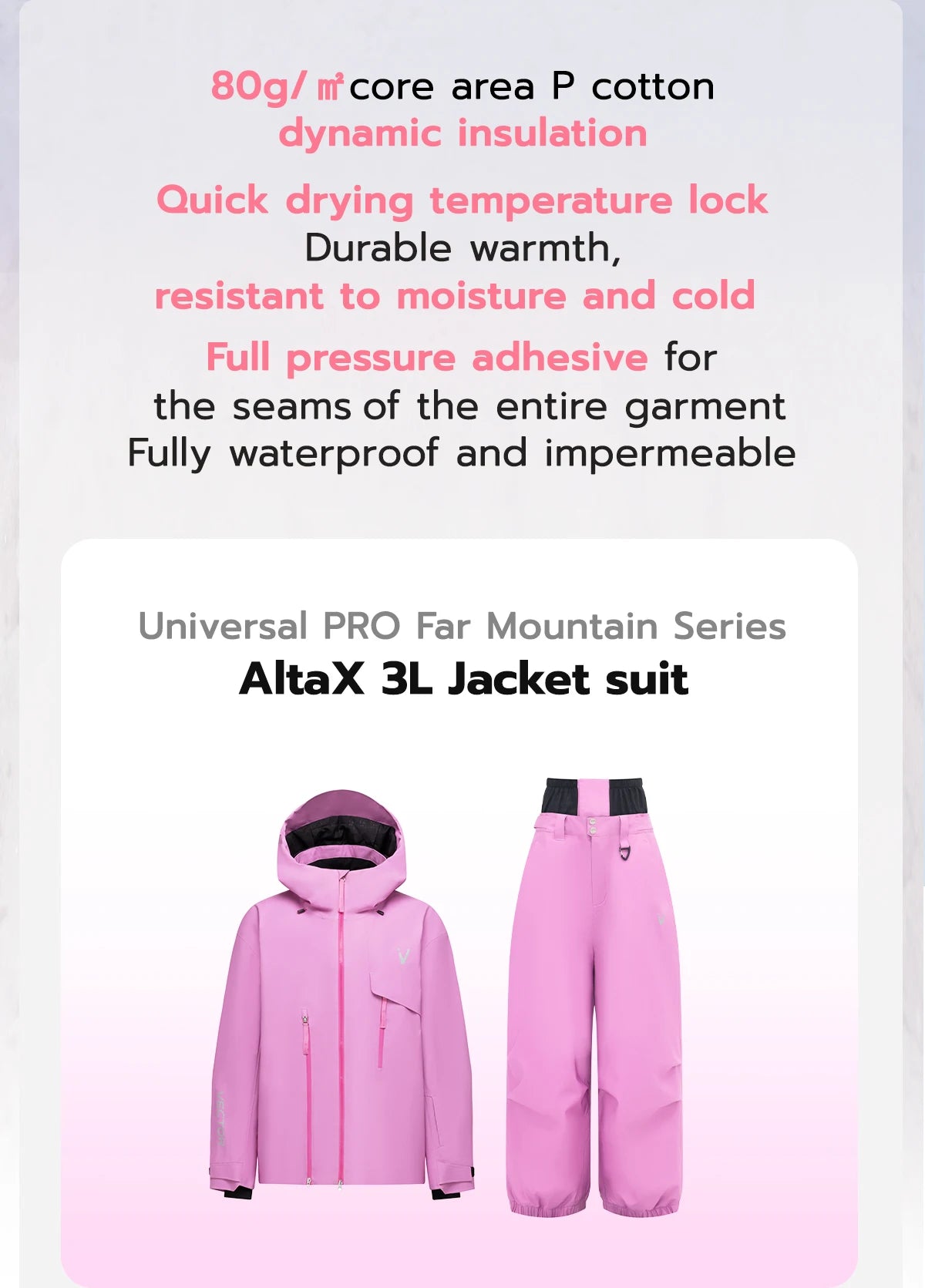 VECTOR Men Women 3L Cotton Ski Jacket Ski Pants Winter Warm Windproof Waterproof Outdoor Sports Snowboard Ski Coat Trousers