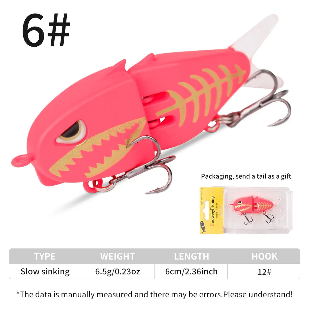 Fishing Lure Slow Sinking Swimbait 2 Joints Bait 60mm 6.5g 3D Eyes PVC Material for Bass Trout Predator Lure Pesca