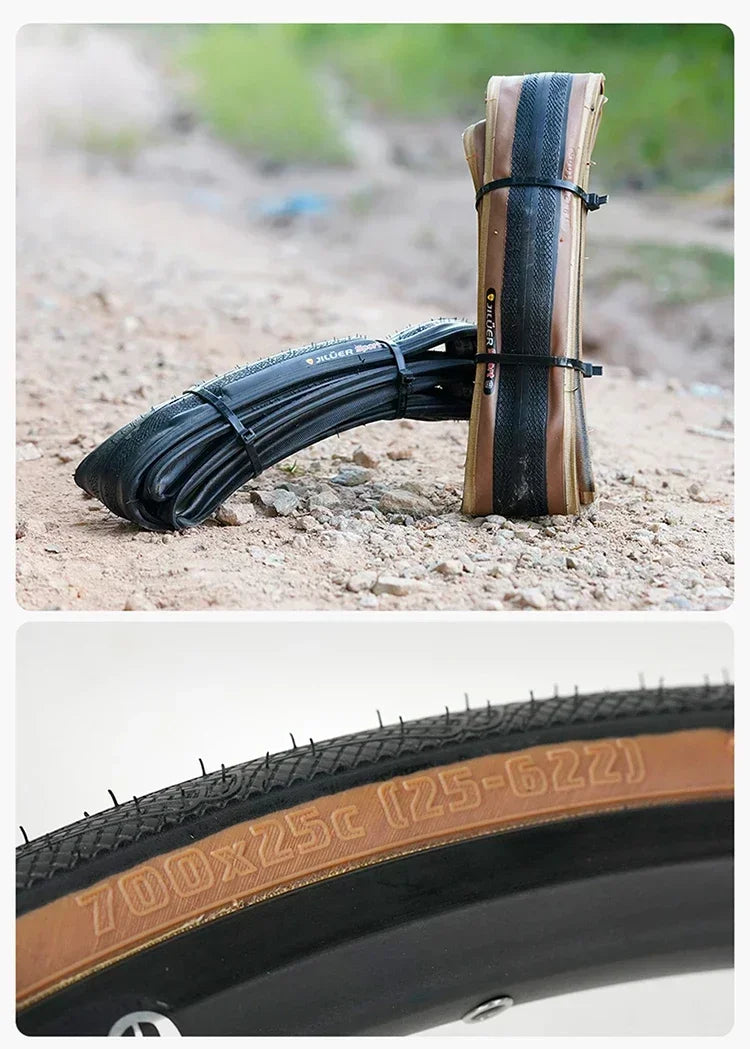 JILUER Folding Tire for Mountain and Road Bikes  27.5" Puncture-Resistant, 29" & 700c Sizes, Ultralight with Yellow Sidewalls