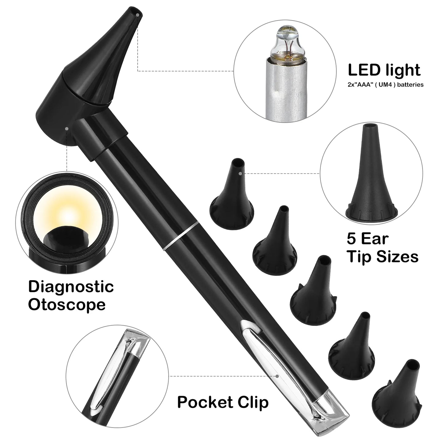 1 set Portable Diagnostic Otoscope With Led Light High Magnification Ear Speculum Science Tool For Students Home Use