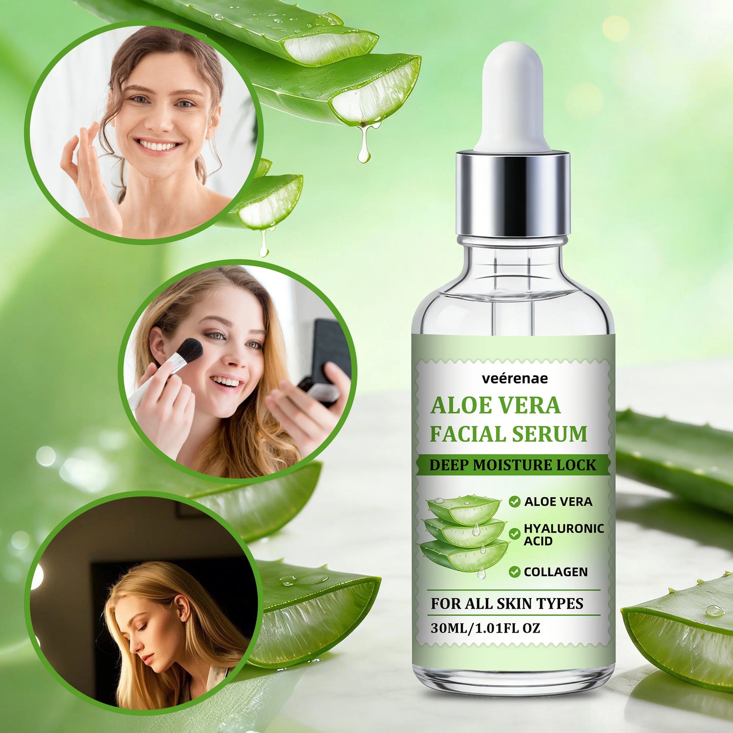 veérenae ALOE VERA FACIAL SERUM - Hydrating & Soothing, Oil‑Free, Quick‑Absorbing & Non‑Greasy, Perfect for Daily Skincare
